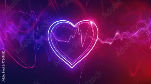 Heart rate. Neon heart with rhythm.