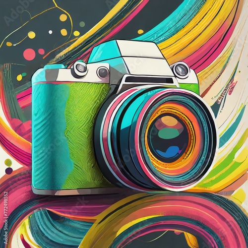 Abstract colorful dslr camera and lens