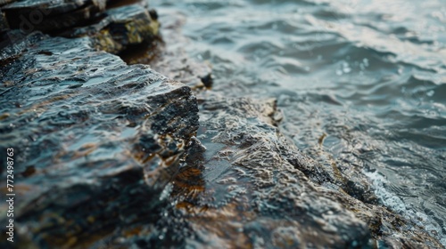 A detailed view of a rock submerged in water. Suitable for nature and environmental themes