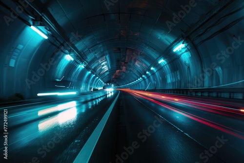 Busy night traffic in a tunnel, suitable for transportation concepts