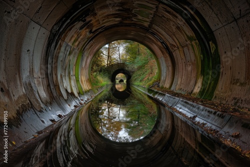 Tunnel with trees reflecting in water  suitable for nature and landscape themes