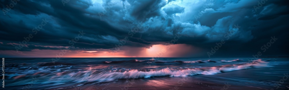 Approaching Storm Over Ocean Shore - obrazy, fototapety, plakaty 