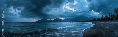 Night Beach Painting With Dark Clouds photo