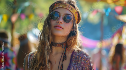 hippie style young woman at a music festival