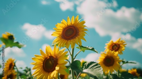 Sunflowers Field Under Blue Sky