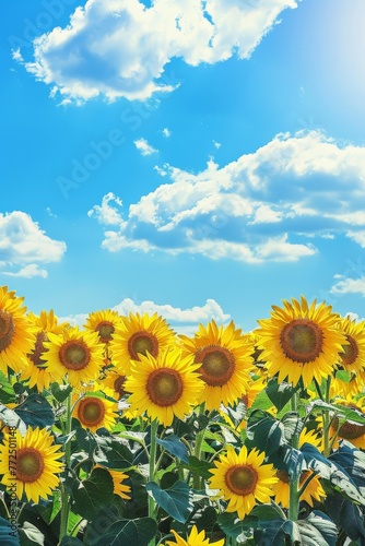 Sunflowers Field Under Blue Sky