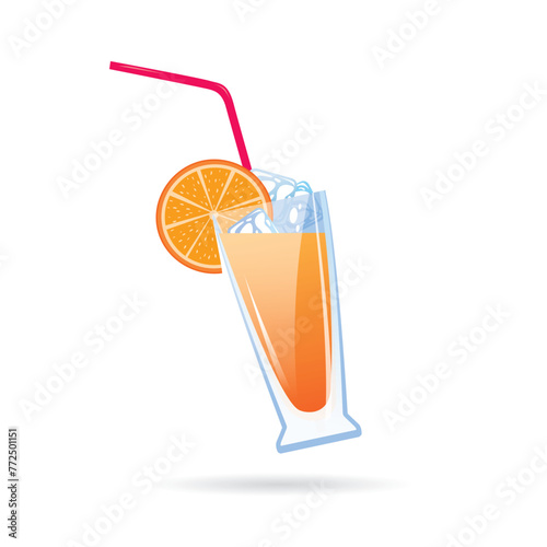 freshly squeezed orange juice with ice and a straw