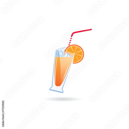 freshly squeezed orange juice with ice and a straw