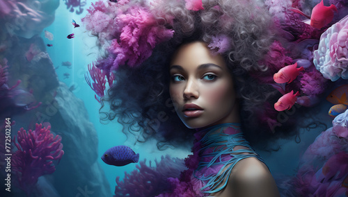 Ethereal Underwater Portrait with Fish © Canvas Alchemy