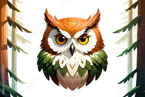 Woodland Sentry: Majestic Owl Illustration.
A digital illustration of an owl with an intense gaze, symbolizing wisdom and vigilance, ideal for educational and wildlife themes. photo