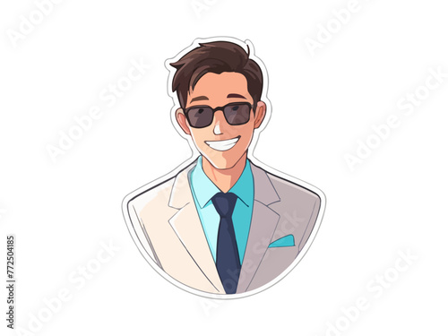 elegant young man in business suit. Cartoon illustration of a handsome successful businessman.
