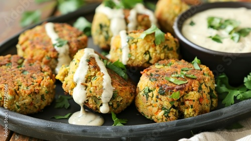 Baked falafel with tahini sauce