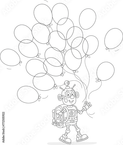 Funny robot with its school...