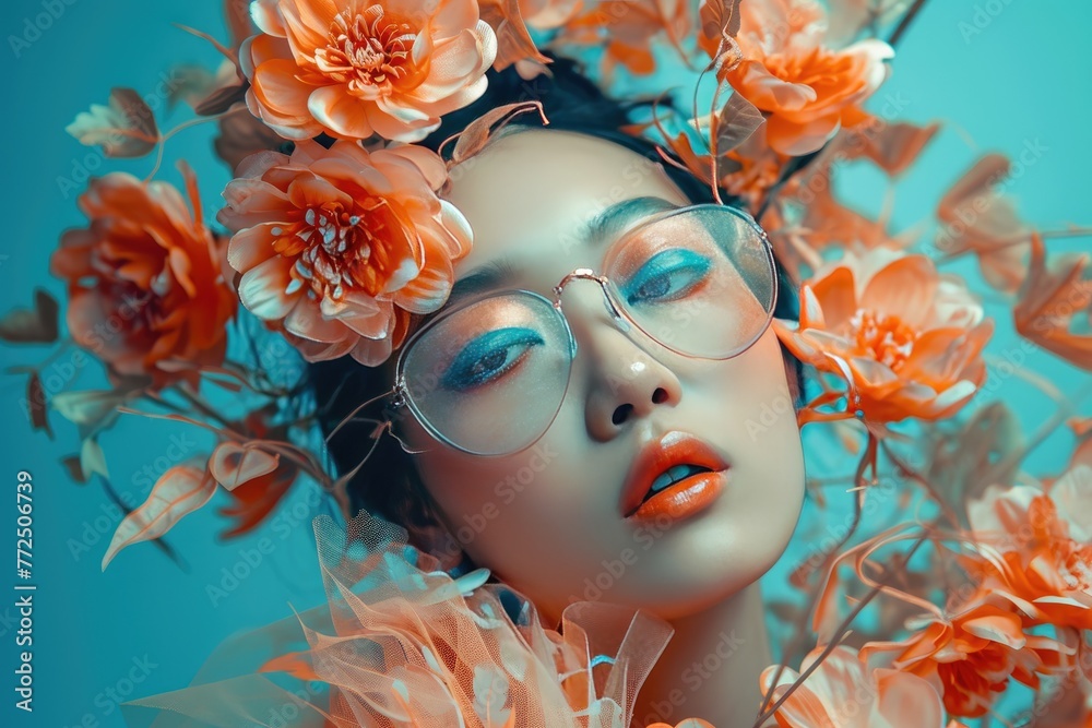 Fashion photograph incorporating elements of surrealism, A mesmerizing fashion photograph blending surreal elements into its composition.