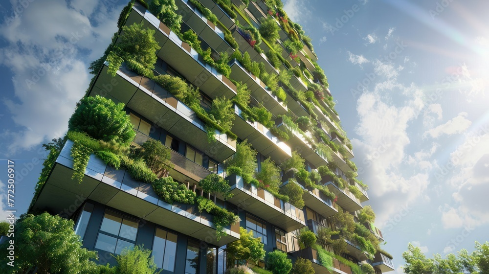 Eco-friendly vertical farming on a city building Eco-friendly vertical farming on a city building