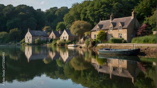 village on the lake,water, river, house, lake, architecture, landscape, reflection, village, nature, sky, travel, building, france, summer, tree, city, trees, houses, tourism, europe, bridge, park, bu