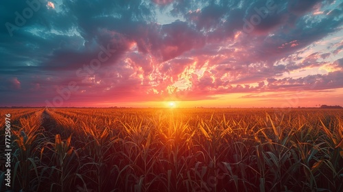 Grass Field With Setting Sun © homeganko