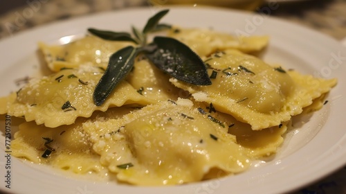Homemade ravioli in a butter and sage sauc
