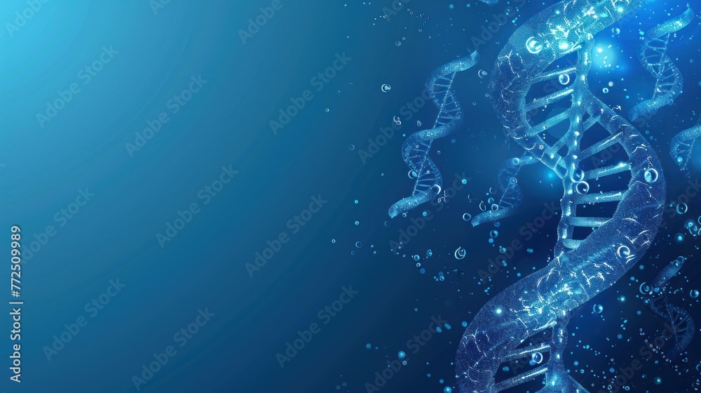 Blue DNA structure, empty space for writing, background