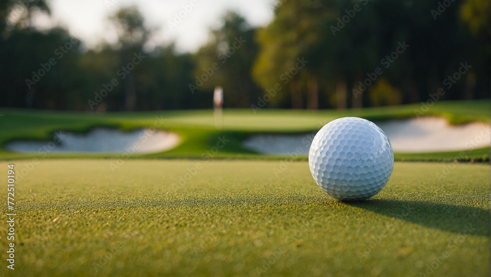 Fototapeta premium Closeup of Golf Ball on Golf Course 