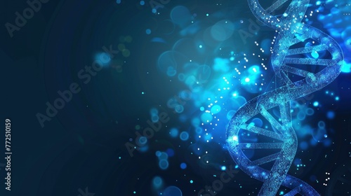 Blue DNA structure, empty space for writing, background