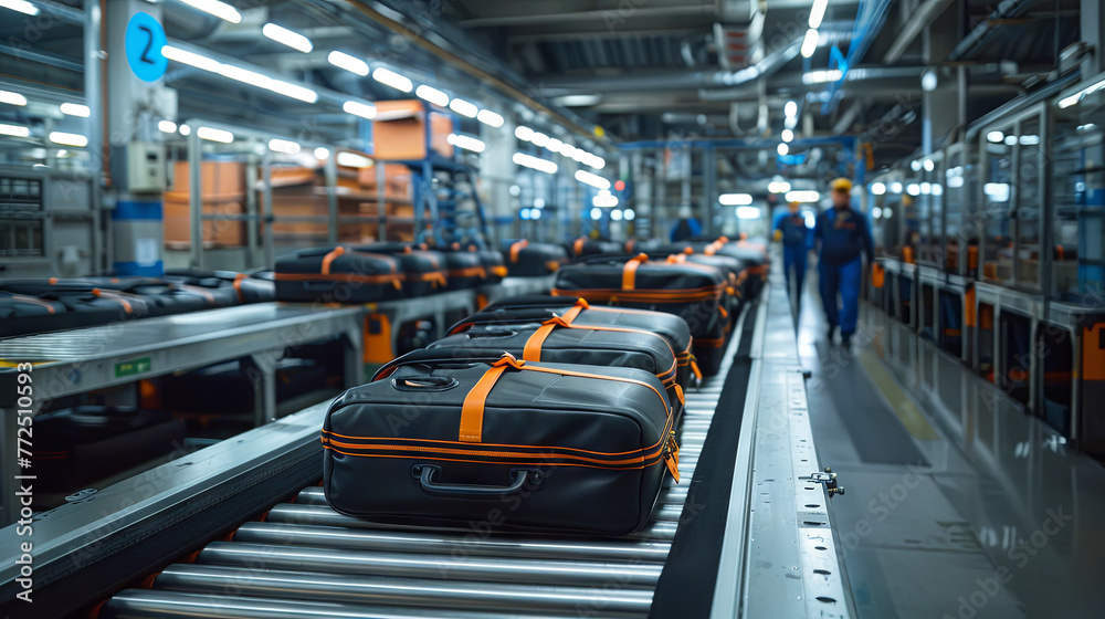 Production of luggage at the factory, modern technology concept