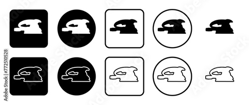 Icon set of sanding machine symbol. Filled, outline, black and white icons set, flat style. Illustration on transparent background