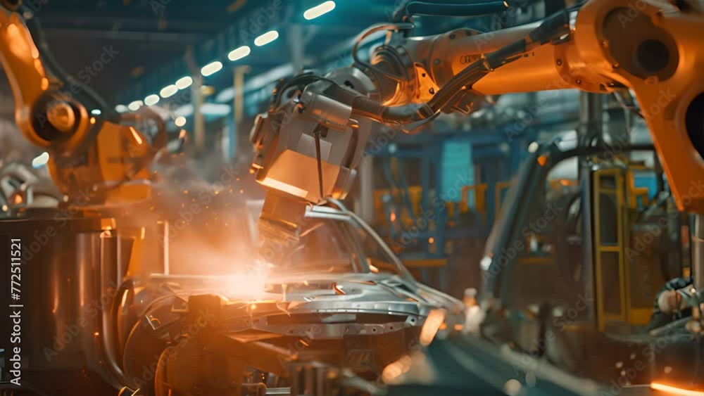 Robotic welding in the industrial factory car Robotic welding in the industrial factory car
