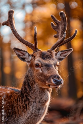 Close-up of a stately deer with impressive antlers on its head