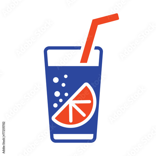 Glass of pure water with lemon vector solid icon