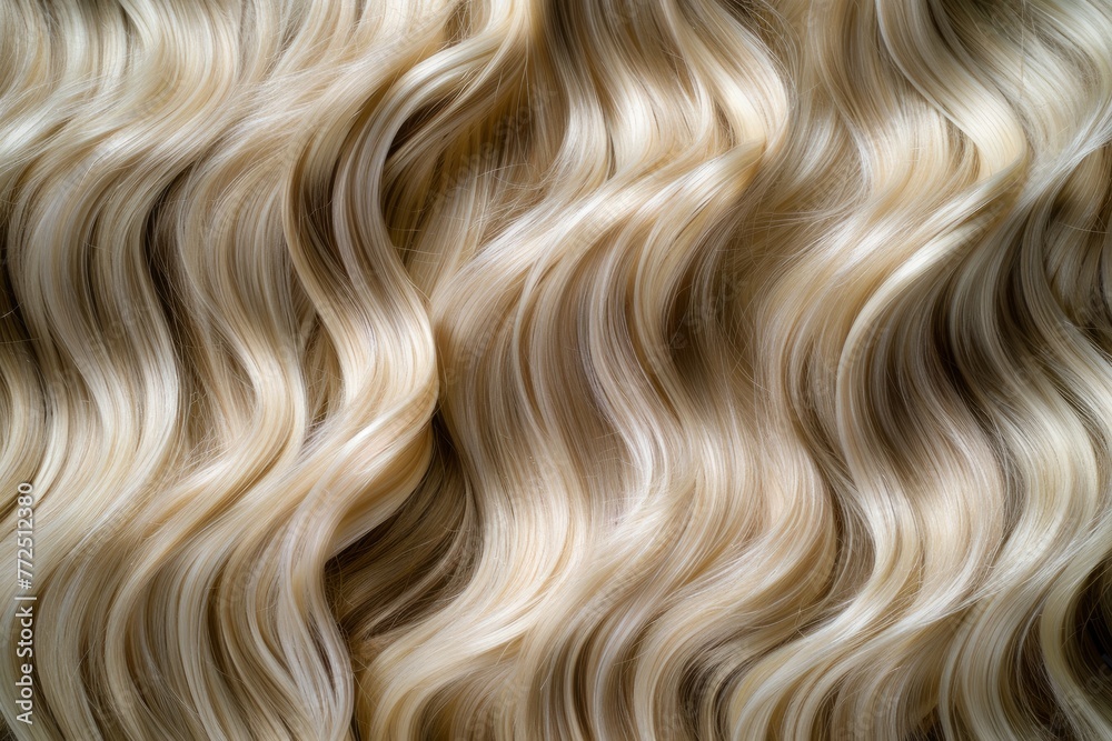 Beautiful Blonde Hair Texture: Close-up photography showcasing shiny, long locks with natural waves and highlights. Perfect for salon advertisements and hair care promotions