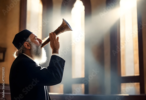 an old man with a beard and a horn photo