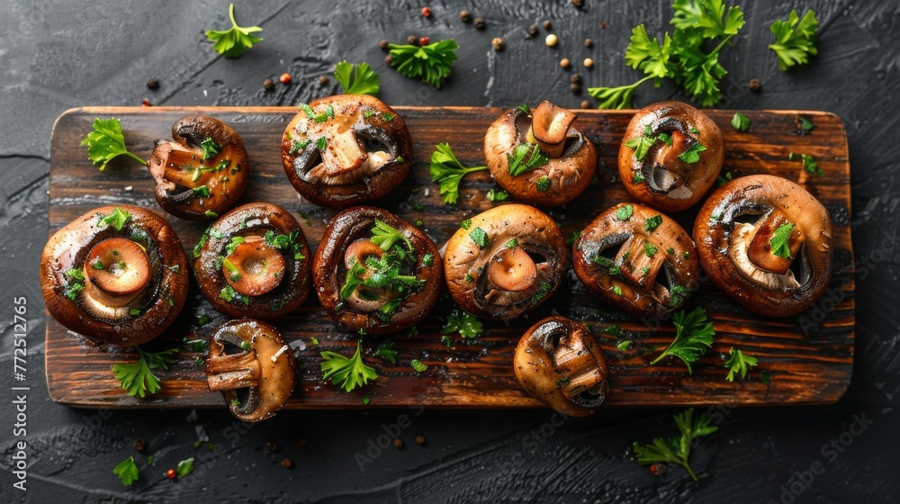 Bowl of Mushrooms on Wooden Cutting Board Bowl of Mushrooms on Wooden Cutting Board