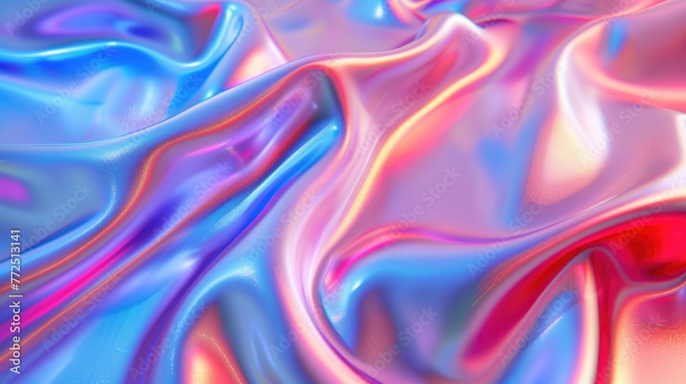 Iridescent Blue Foil Texture - 3D Rendered Gradient Background with Crease Waves, Perfect for Fabric and Metal Design Iridescent Blue Foil Texture - 3D Rendered Gradient Background with Crease Waves, Perfect for Fabric and Metal Design