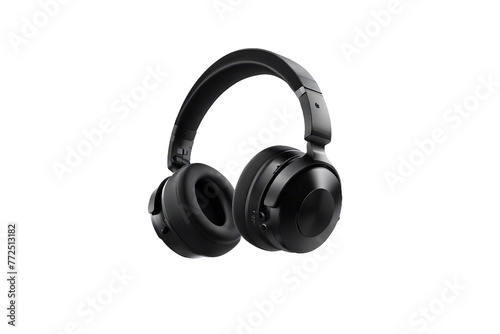 Black wireless headphones with a mic isolated on transparent background