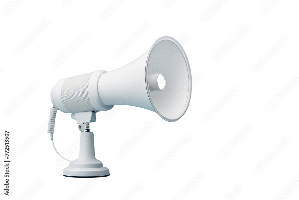 White megaphone loudspeaker on transparent background Advertisement or announcement idea space for text copy space