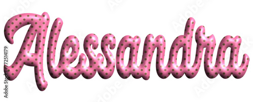 Alessandra - pink color with dots, fabric style -name - three-dimensional effect tubular writing - Vector graphics - Word for greetings, banners, card, prints, cricut, silhouette, sublimation