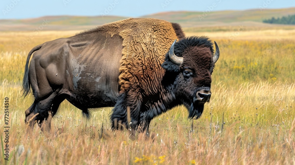 Majestic Bison in Saskatchewan Grasslands. Explore the Wilderness of Canada's National Parks with this Nature Outdoors Stock Image Majestic Bison in Saskatchewan Grasslands. Explore the Wilderness of Canada's National Parks with this Nature Outdoors Stock Image