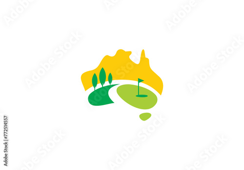 golf sport with map of australia logo design