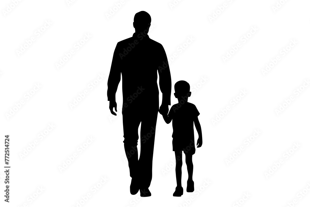 Father's Day Silhouettes of Dad and Children Against White Background Father's Day Silhouettes of Dad and Children Against White Background
