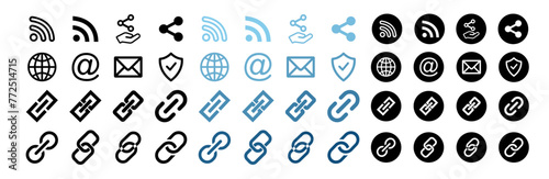 Internet URL or webpage url link icons set. Link, share link, external link, database, icon set. URL icons. Wireless and wifi icon. Wi-fi signal symbol