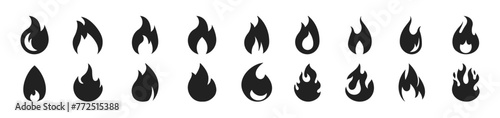 Fire icon collection. Fire flame symbol. Red hot fire, flame heat or spicy food symbol flat vector icon for apps and websites photo