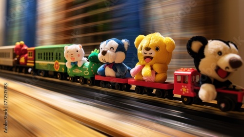 animals on a toy train photo