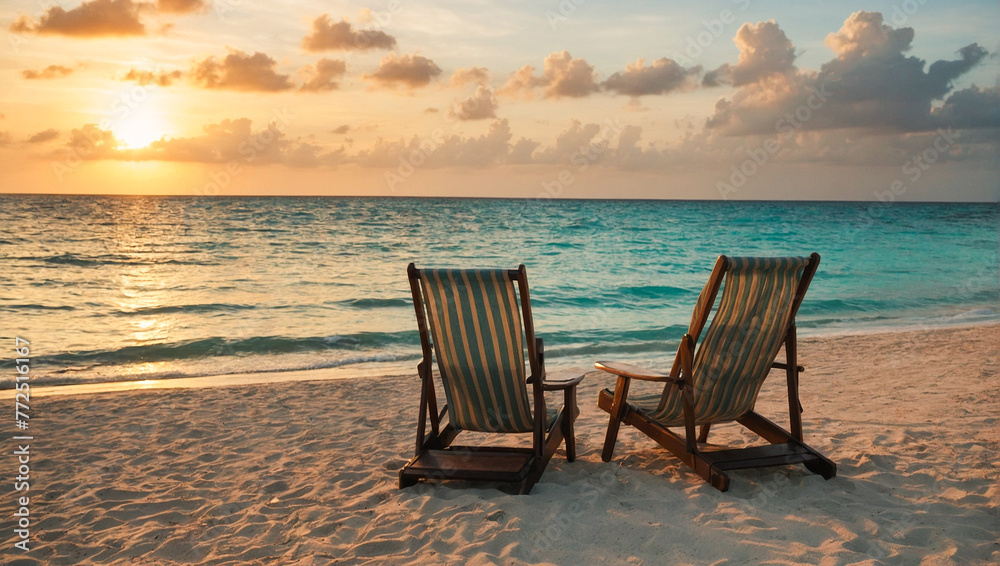 Two wooden beach chairs 