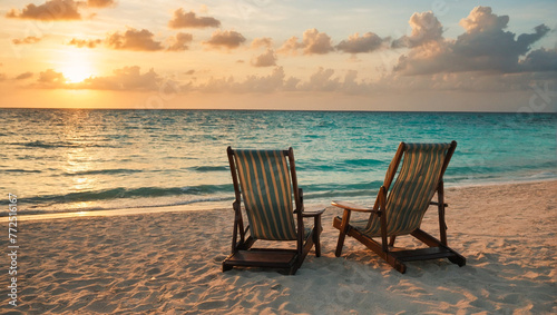 Two wooden beach chairs 