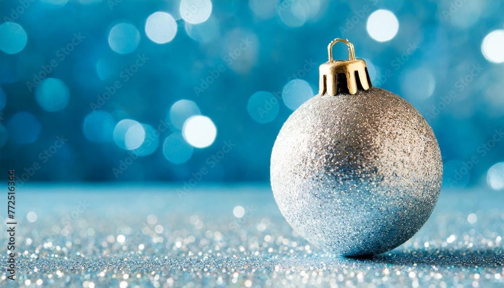 silver christmas ball on blue background silver christmas ball on blue background