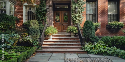 Suburban Home Entrance with a contemporary architectural style - front porch and walkway from the street to the front door in the afternoon