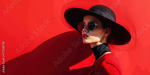 Woman wearing discrete chic - fashionable hat and sunglasses with contemporary sense of trends - young Gen Z woman 