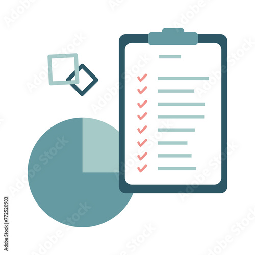 List chart and circle graph on white background.