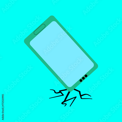 Phone fell on the ground, ground cracked.
